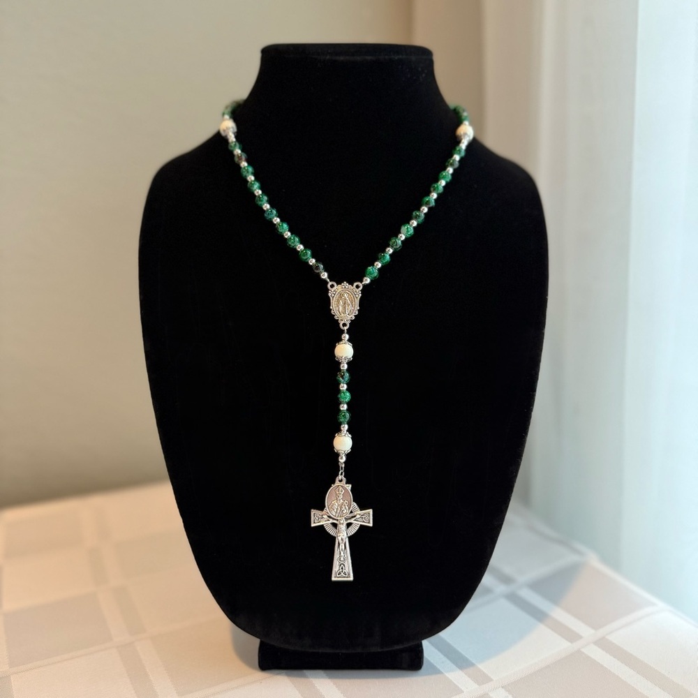 Green St Patrick Irish Marbled Prayer Rosary
